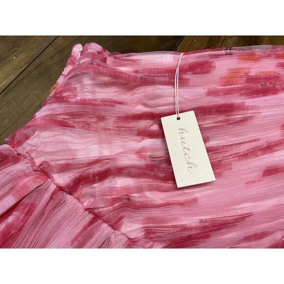 Hutch - Savvy Pink Blurred Berry Floral Tulle One Shoulder Dress Size 6 NWT - Picture 6 of 14